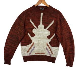 Vintage JCPenney Sweater Mens XL Rust Brown Southwestern Crewneck Knit Taiwan